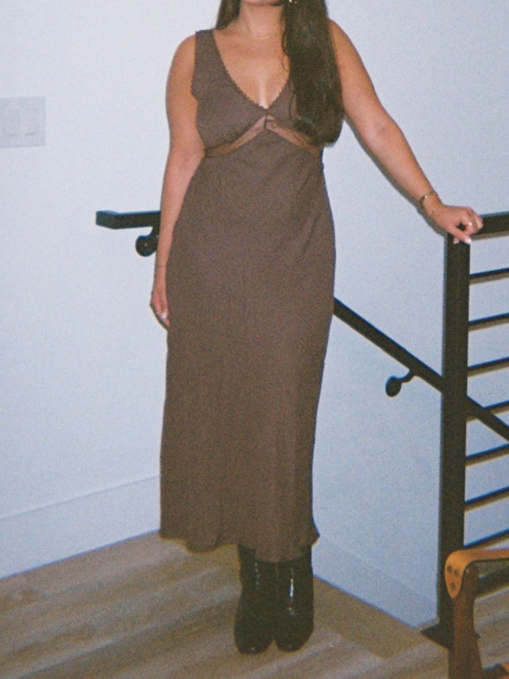 Classic Brown Lace-Trim Slip Dress - Wild Fable